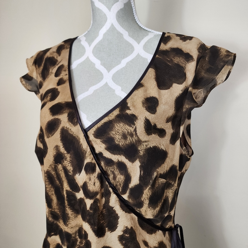 Allison Taylor Leopard Print Wrap Top Size XL
